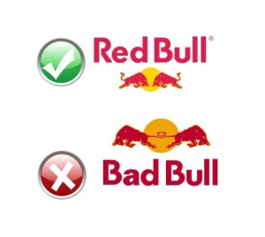 Logomarca da Red Bull acima e abaixo da concorrente Bad Bull.